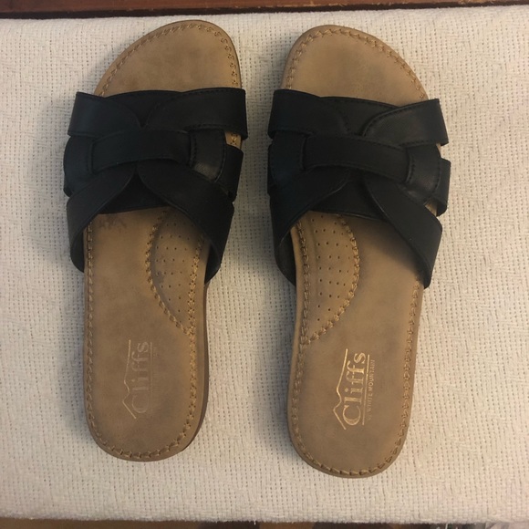 Cliffs by White Mountains Black slip on Sandal Slides - Picture 1 of 3